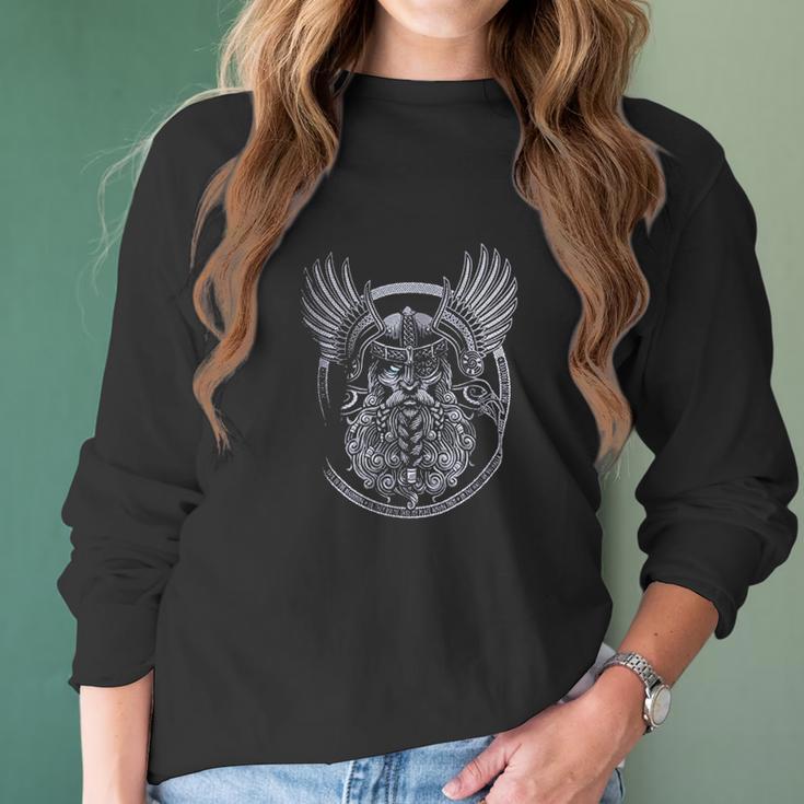 Odin Norse Mythology God Valkyrie Valhalla Viking Raven Nordic Thor Women Long Sleeve Tshirt