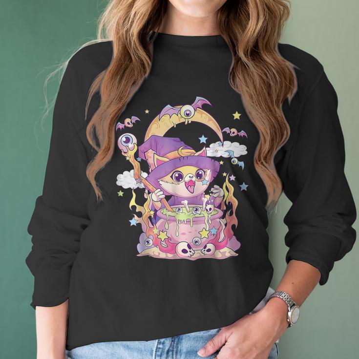 Pastel Goth Wiccan Cat Cute Creepy Witchy Cat Halloween Men Women T-Shirt Graphic Print Casual Unisex Tee Women Long Sleeve Tshirt