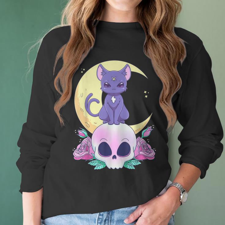 Pastel Goth Witchy Cat Cute Creepy Wiccan Cat And Skull Men Women T-Shirt Graphic Print Casual Unisex Tee Women Long Sleeve Tshirt