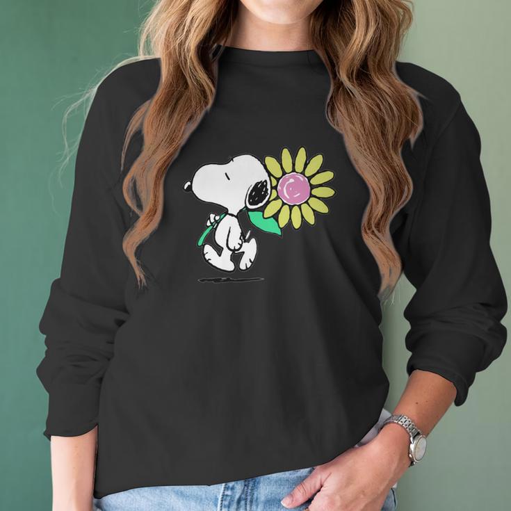 Peanuts Snoopy Pink Daisy Flower Shirt Women Long Sleeve Tshirt