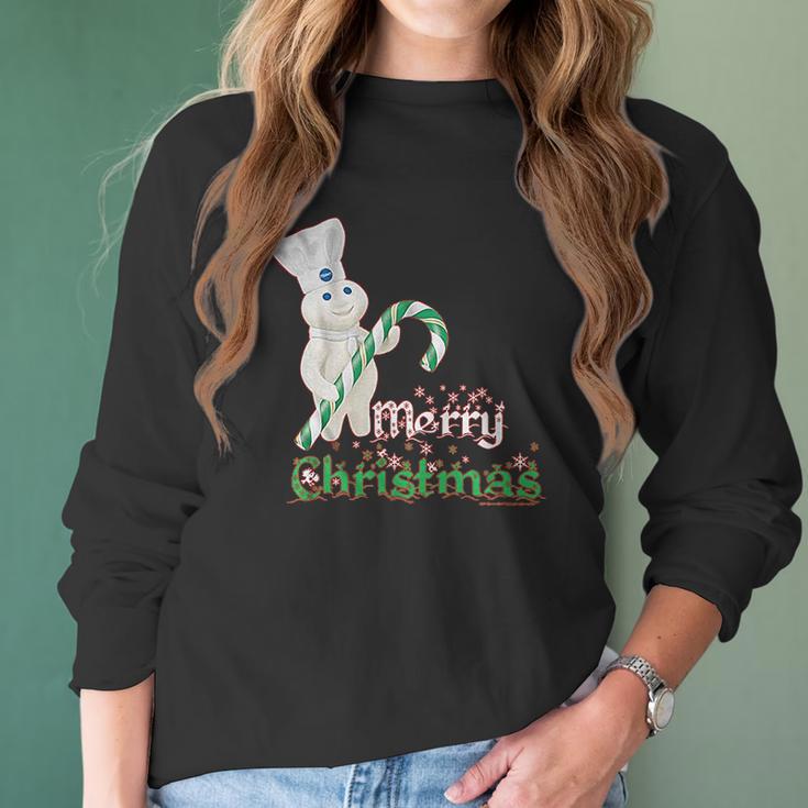 Pillsbury Doughboy Merry Christmas Greeting Mascot Women Long Sleeve Tshirt