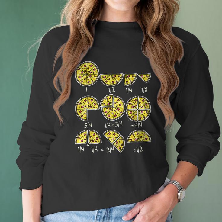 Pizza Salami Cheese Quick Math Fractions Math Teacher Women Long Sleeve Tshirt