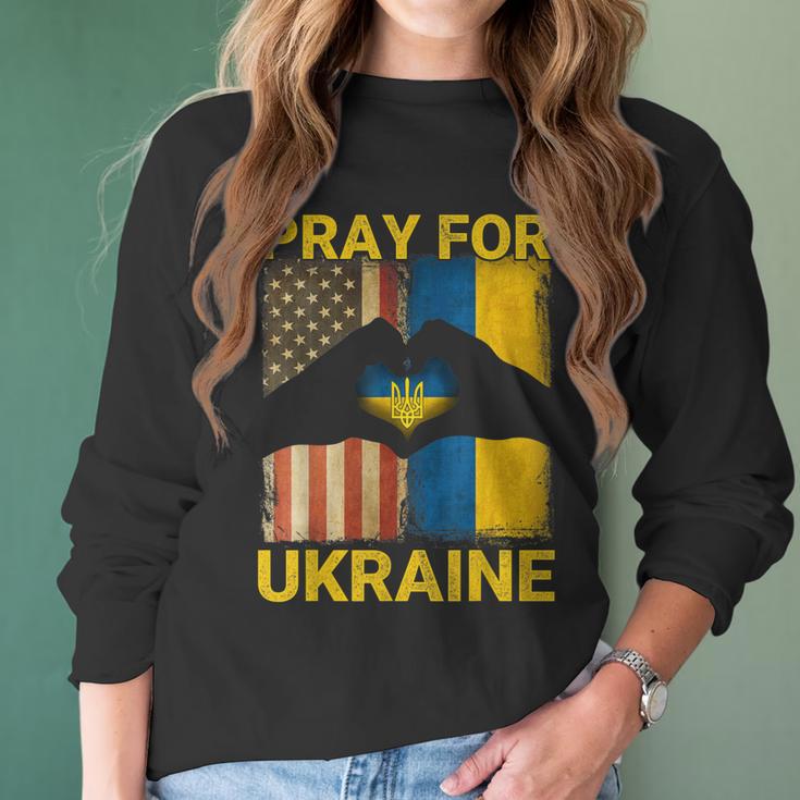 Pray For Ukraine Stand With Ukraine Ukrainian Flag Us Flag Men Women T-Shirt Graphic Print Casual Unisex Tee Women Long Sleeve Tshirt