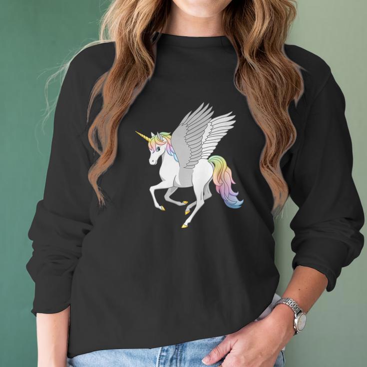 Pretty Flying Horse Rainbow Unicorn Pegasus Women Long Sleeve Tshirt