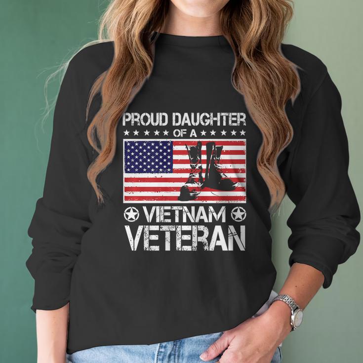 Proud Daughter Of Vietnam Veteran Us Flag Veteran Boots Graphic Design Printed Casual Daily Basic Women Long Sleeve Tshirt