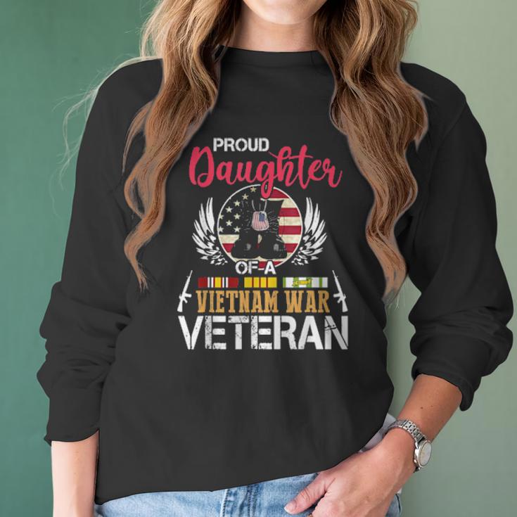 Proud Daughter Vietnam War Veteran American Flag Military Women Long Sleeve Tshirt