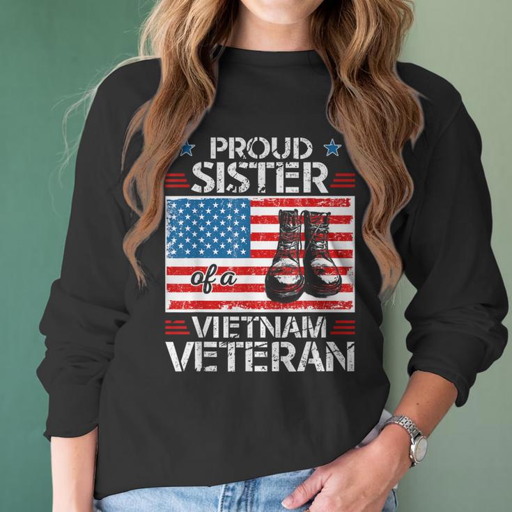 Proud Sister Of Vietnam Veteran Patriotic Usa Flag Military Women Long Sleeve Tshirt