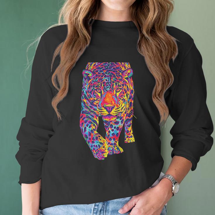 Rainbow Jaguar Abstract Colorful Cat Lover Women Long Sleeve Tshirt