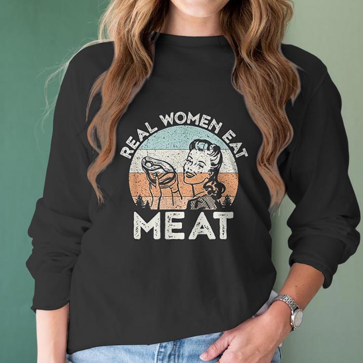 Real Women Eat Meat Funny Vintage Carnivore T-Shirt Women Long Sleeve Tshirt