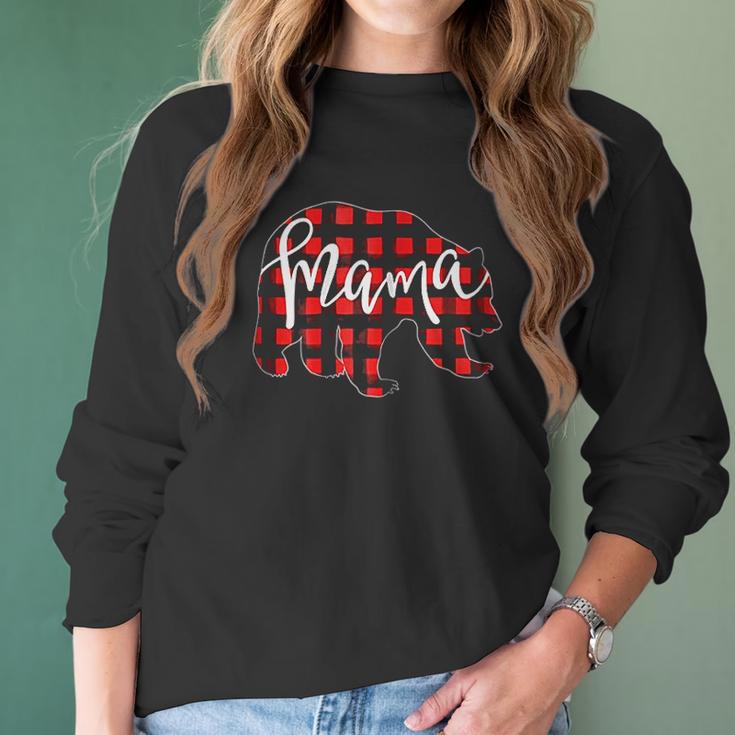 Red Plaid Mama Bear Buffalo Mom Women Long Sleeve Tshirt