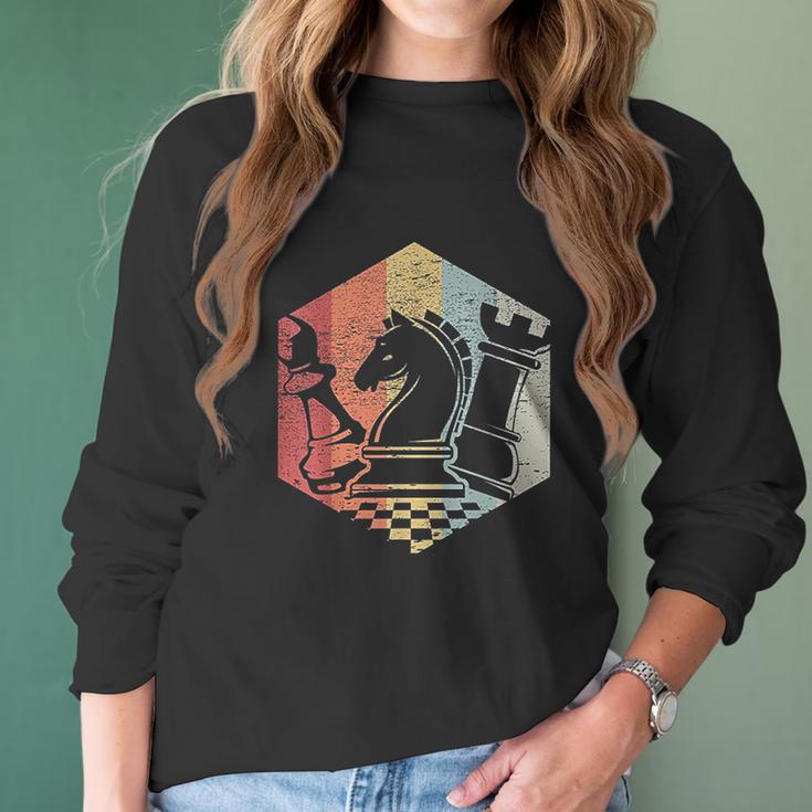 Retro Bishop Horse Rook Funny Chess Gift Idea Women Long Sleeve Tshirt