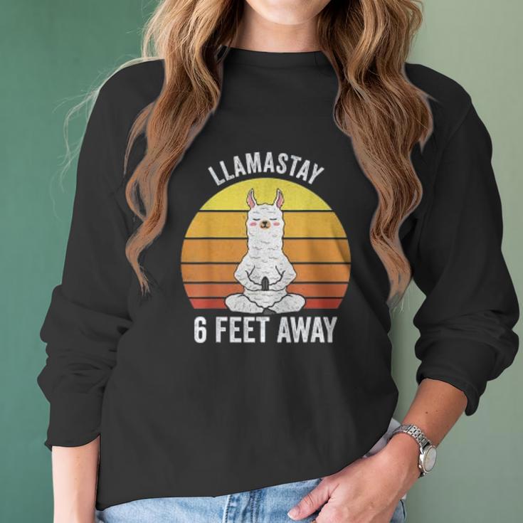 Retro Llamastay 6 Feet Away Llama Social Distancing Women Long Sleeve Tshirt