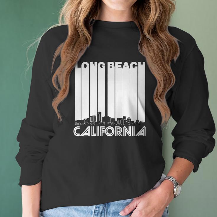 Retro Long Beach California Skyline Womens Tshirt By American Apparel Women Long Sleeve Tshirt