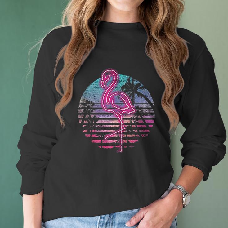 Retro Tropic Flamingo Women Long Sleeve Tshirt