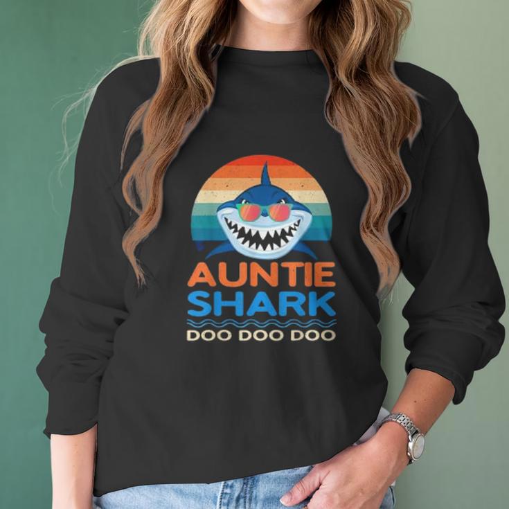 Retro Vintage Auntie Shark Baby Shark Women Long Sleeve Tshirt