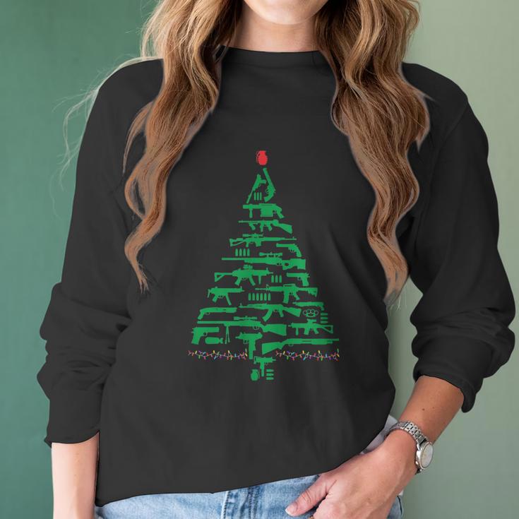 Rifle Weapon Gun Christmas Tree For Weapon Fools & Patriots Graphic Design Printed Casual Daily Basic Women Long Sleeve Tshirt