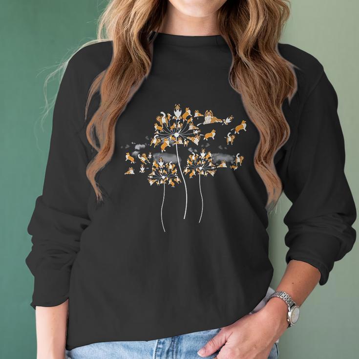 Rough Collie Flower Fly Dandelion Dog Rough Collie Floral Women Long Sleeve Tshirt