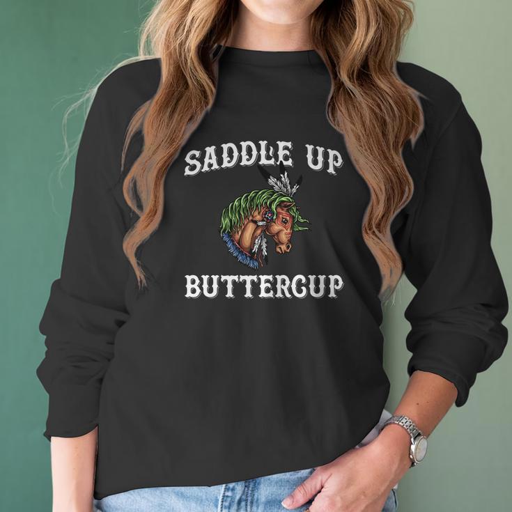 Saddle Up Buttercup Horse Lover Motivational Gif Women Long Sleeve Tshirt