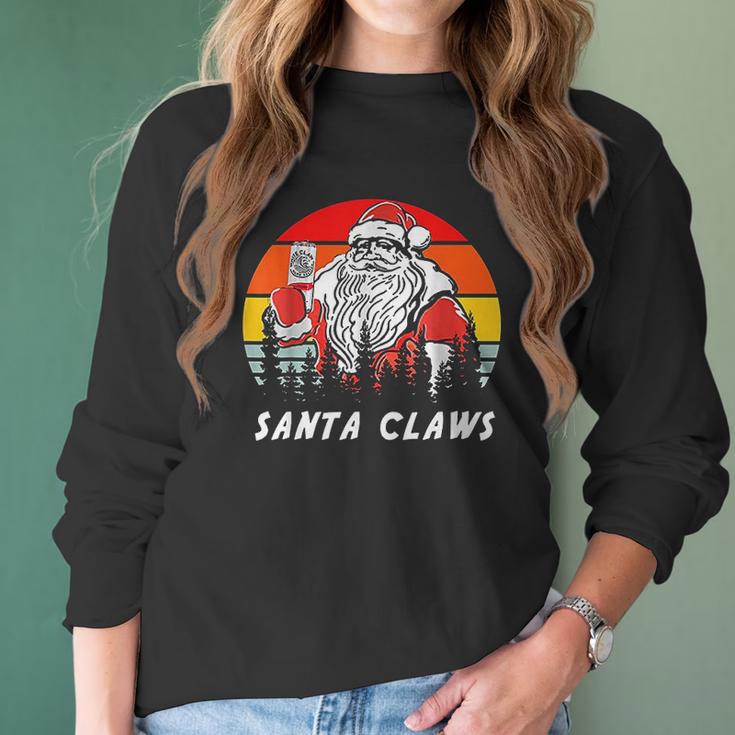 Santa Claus Drinking White Claws Christma Gift Women Long Sleeve Tshirt