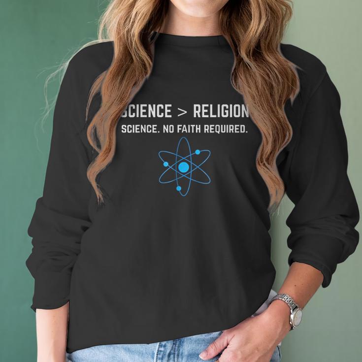 Science Is Greater Than Religion Sarcastic Atheist Women Long Sleeve Tshirt