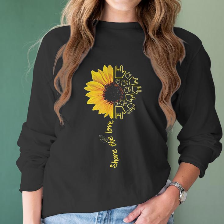 Sign Language Asl American Sunflower Share The Love Women Long Sleeve Tshirt