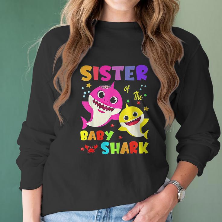 Sister Of The Baby Shark Birthday Sister Shark Women Long Sleeve Tshirt