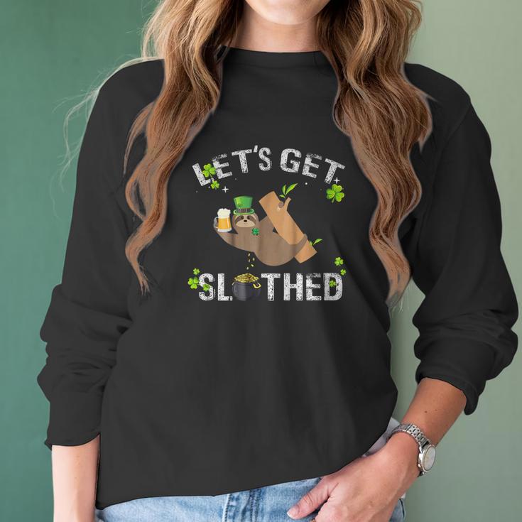 Lets Get Slothed Shamrocked Sloth Paddy Day Women Long Sleeve Tshirt