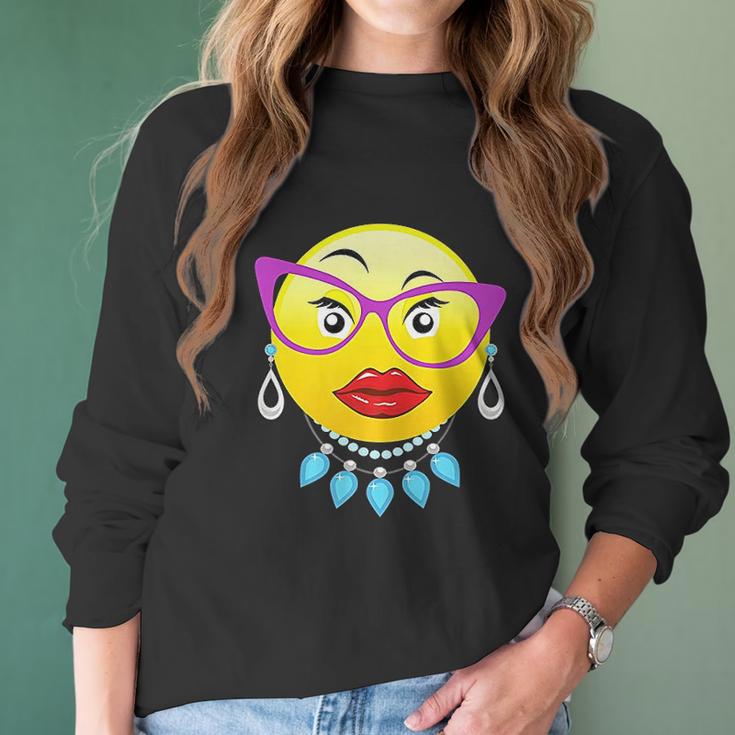 Smiling Emojis Lady Bling Face Glasses Women Women Long Sleeve Tshirt