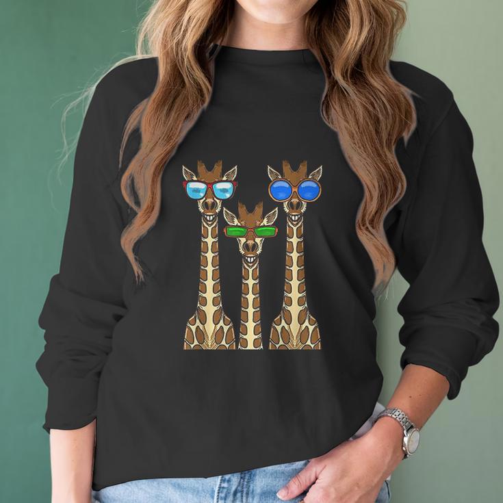 Smiling Giraffes Wearing Sunglasses Women Long Sleeve Tshirt