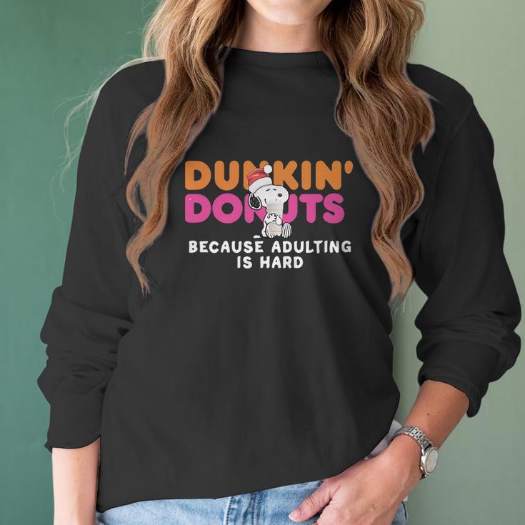 Snoopy Dunkin Donuts Coffee Because Adulting Is Hard Shirt Women Long Sleeve Tshirt