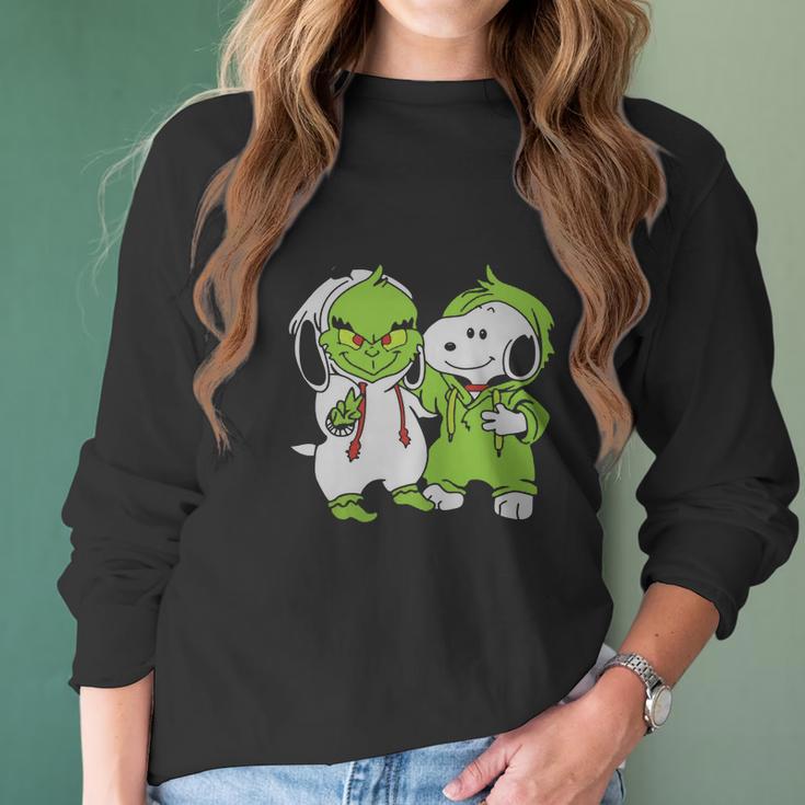 Snoopy And Grinch Fushion Peanuts How The Grinch Stole Christmas Women Long Sleeve Tshirt