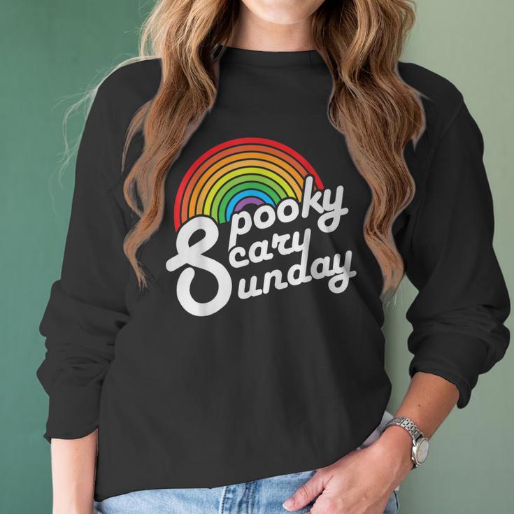 Spooky Scary Sunday Trendy Retro Rainbow Women Long Sleeve Tshirt