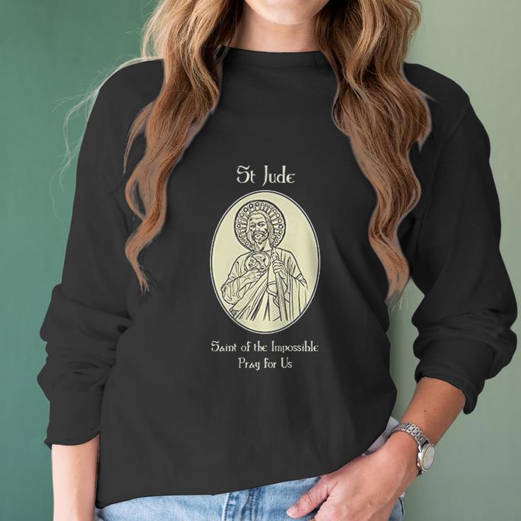 St Jude Pray For Us Catholic Christian Saint Prayer Women Long Sleeve Tshirt