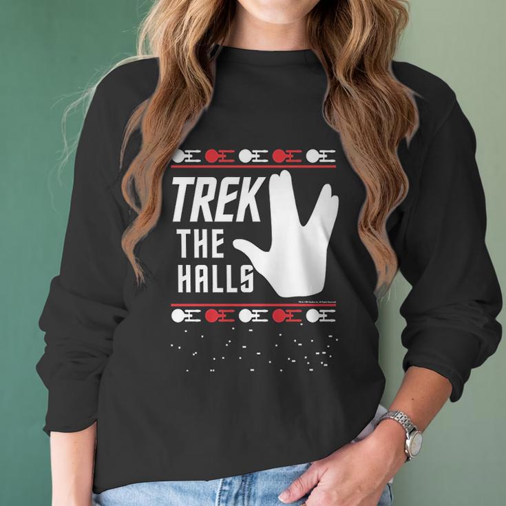 Star Trek Christmas Trek The Halls Ugly Apparel Women Long Sleeve Tshirt