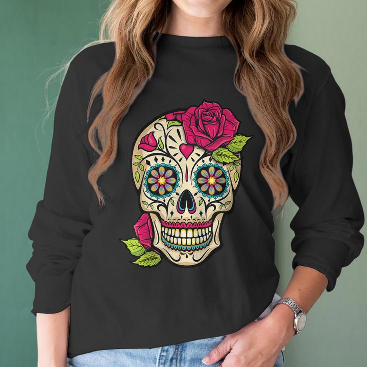 Sugar Skull Flower Crown Day Of The Dead Halloween Men Women T-Shirt Graphic Print Casual Unisex Tee Women Long Sleeve Tshirt