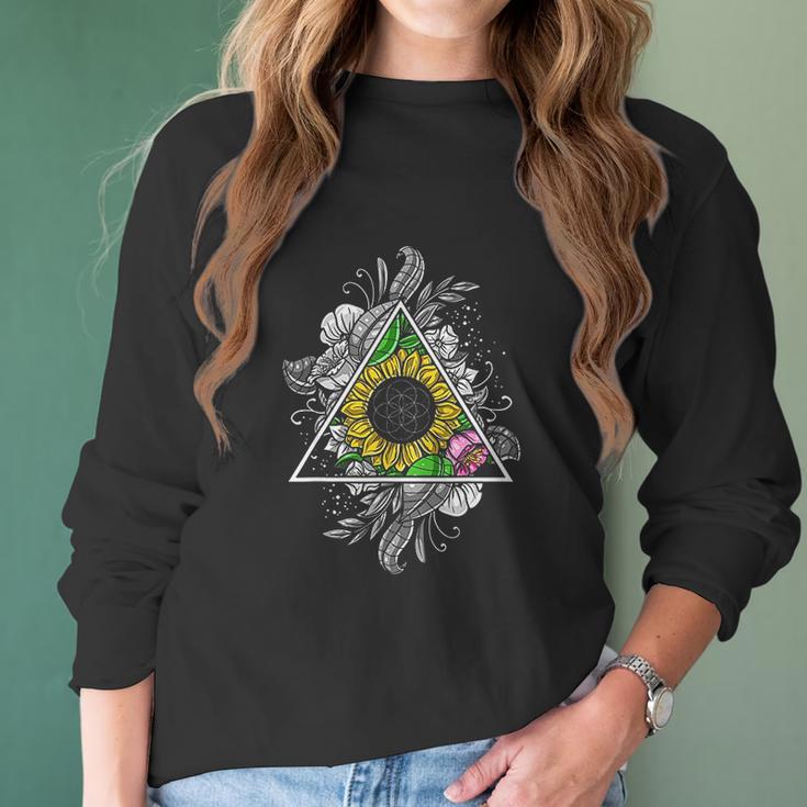 Sunflower Sacred Geometry Floral Flower Of Life Hippie Women Women Long Sleeve Tshirt