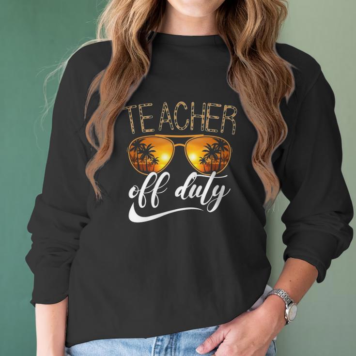 Teacher Of Duty Happy Vacation Summer Sunset Palm Trees On The Beach Sunglasses Women Long Sleeve Tshirt