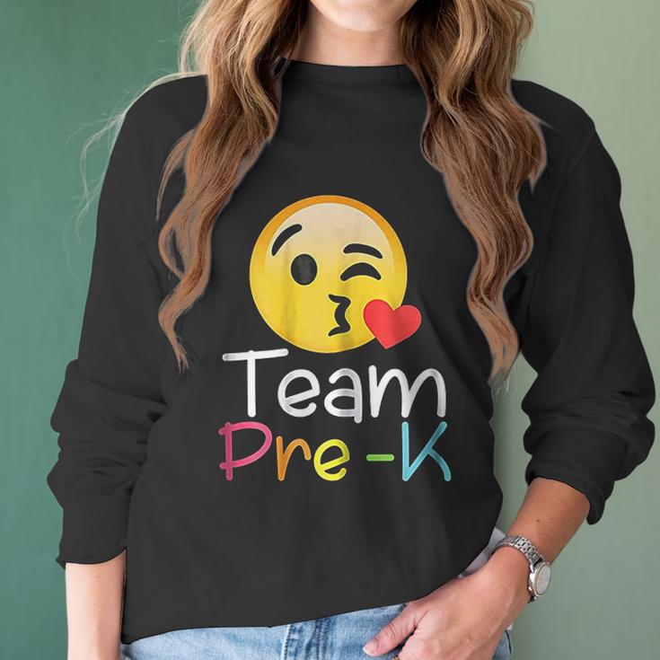 Team Pre K Teacher Emoji Hearts Love Back To School Women Long Sleeve Tshirt