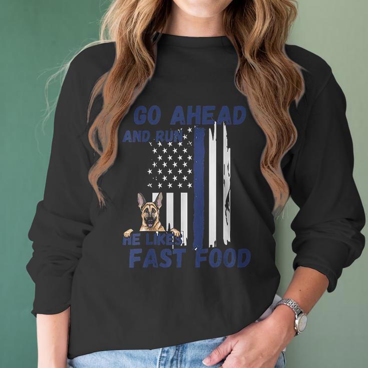 Thin Blue Line Flag K-9 German Shepherd Police Dog Men Women Women Long Sleeve Tshirt