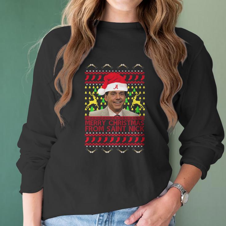 Ugly Nick Saban Merry Christmas From Saint Nick Women Long Sleeve Tshirt