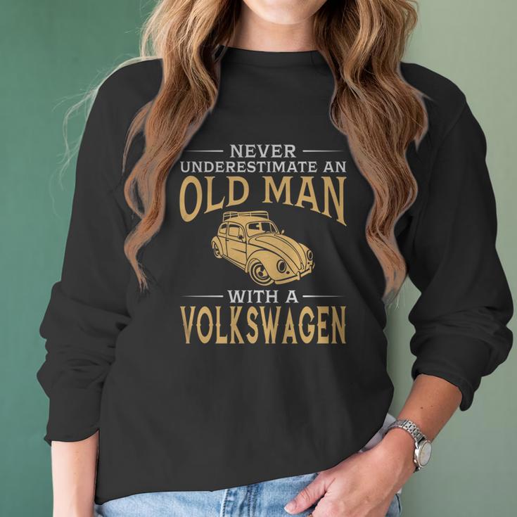 Never Underestimate An Old Man With A Volkswagen Beetle Tshirt Women Long Sleeve Tshirt