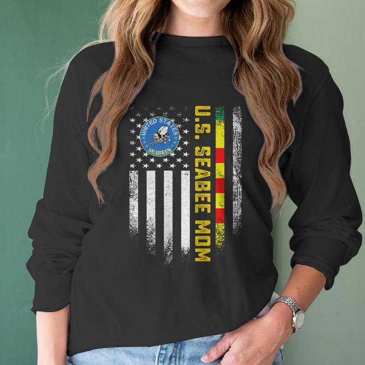 Vintage American Flag Proud Us Seabee Vietnam Veteran Mom Gift Graphic Design Printed Casual Daily Basic Women Long Sleeve Tshirt