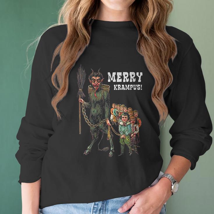 Vintage Krampus Creepy Christmas Holiday Merry Krampus Women Long Sleeve Tshirt