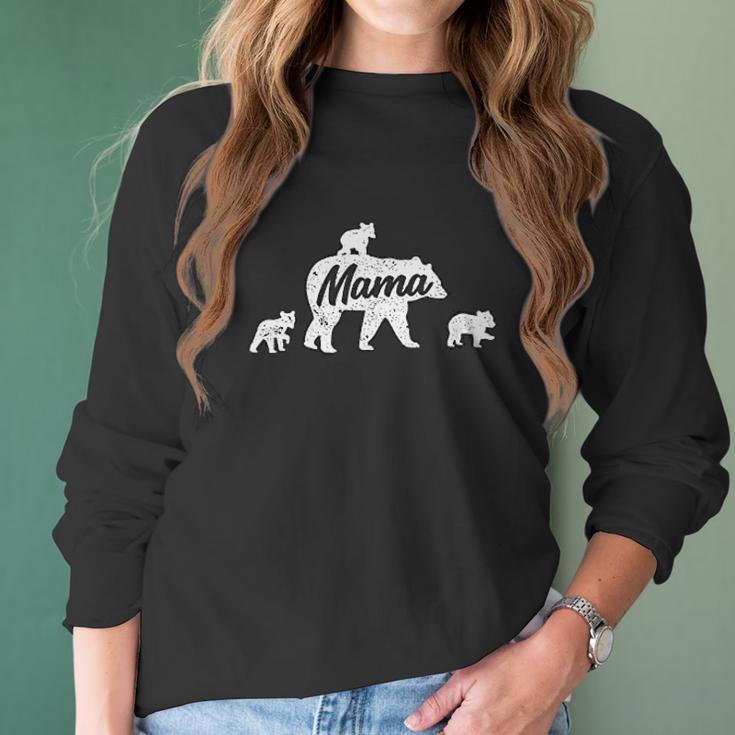 Vintage Mama Bear 3 Cubs Mothers Day Women Long Sleeve Tshirt