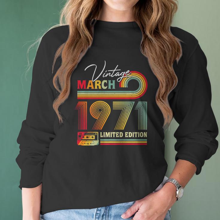 Vintage March 1971 50Th Birthday Gifts Cassette Tape Retro Women Long Sleeve Tshirt