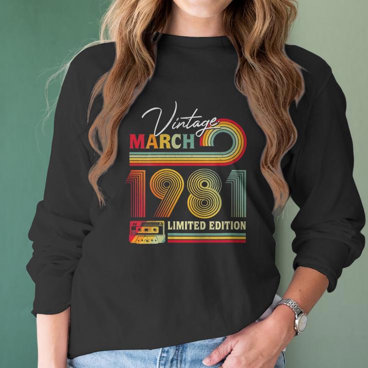 Womens Vintage March 1981 40Th Birthday Gifts Cassette Tape Retro Women Long Sleeve Tshirt