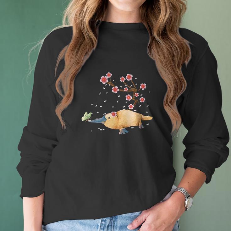 Vintage Platypus Japanese Cherry Blossom Flower Sakura Women Long Sleeve Tshirt