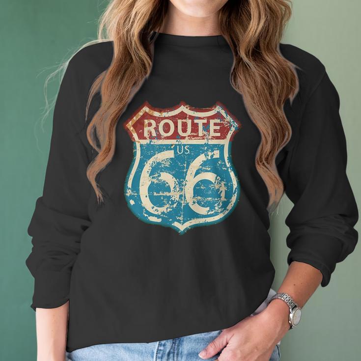 Vintage Route 66 Gas Station Road Sign Men Women T-Shirt Graphic Print Casual Unisex Tee Women Long Sleeve Tshirt