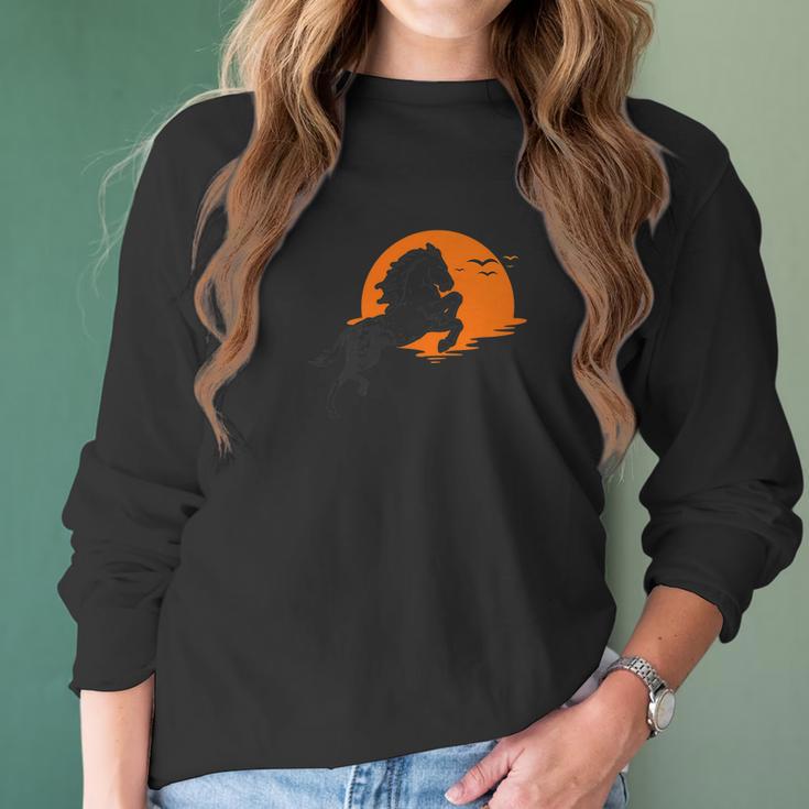 Wild Black Horse Stallion Cute Sunset Horse Lover Women Long Sleeve Tshirt