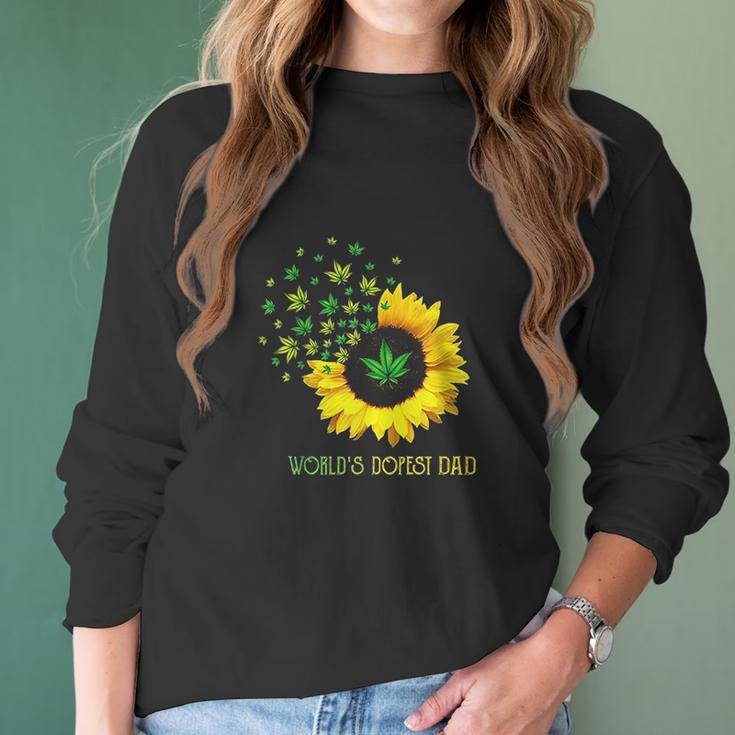 Worlds Dopest Dad Sunflower Weed Cannabis Funny Women Long Sleeve Tshirt